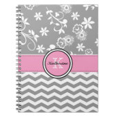 Carnet de notes à spirale rose floral gris de (Devant)