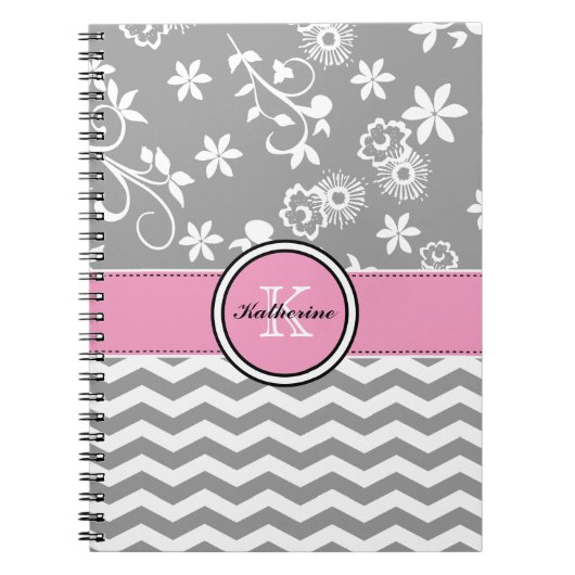 Carnet de notes à spirale rose floral gris de (Devant)