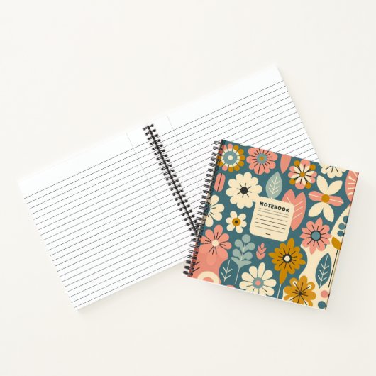 Carnet de notes à spirales motif fleurs rétro (Intérieur)