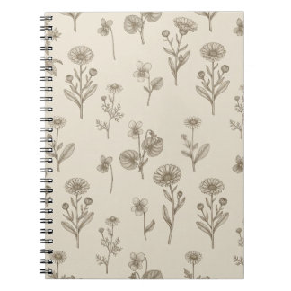 Carnet de notes botanique aux fleurs sauvages sépi