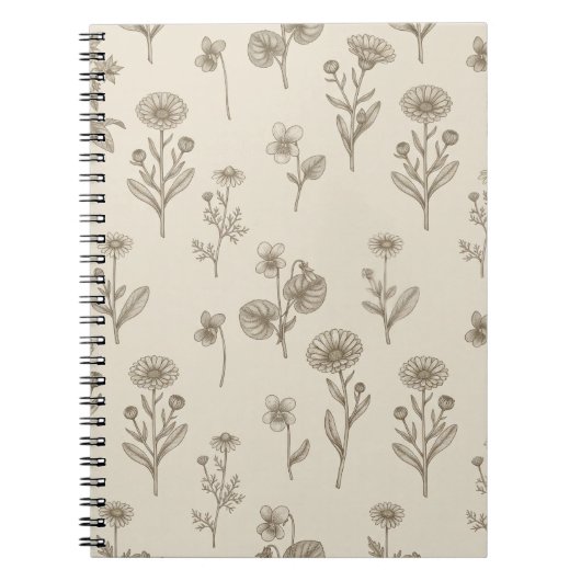 Carnet de notes botanique aux fleurs sauvages sépi (Devant)