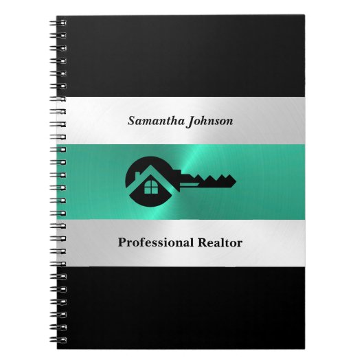 Carnet de notes de luxe Turquoise & Noir Key Real  (Devant)