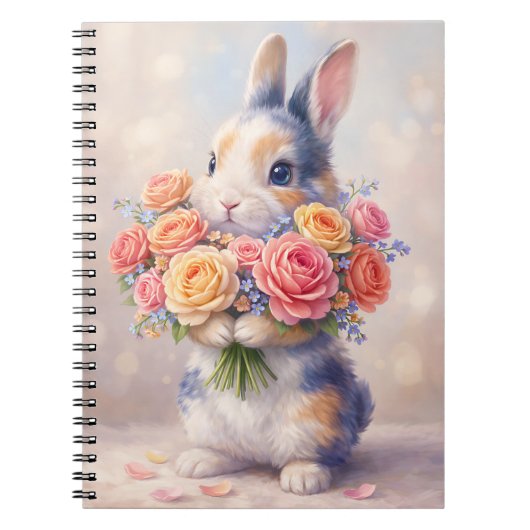 Carnet de notes design lapin avec fleurs / bloc-no (Devant)