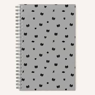 Carnet de notes doodle gris chat
