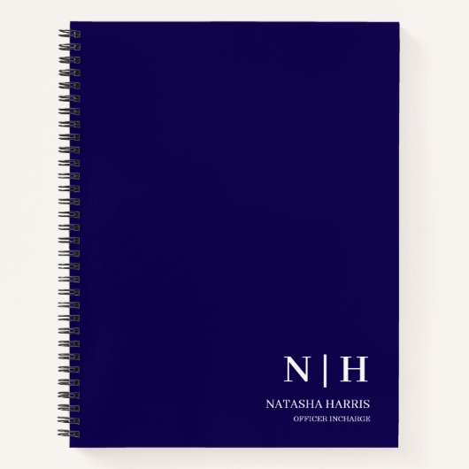 Carnet de notes élégant à monogramme bleu marine p (Devant)