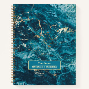 Carnet de notes en marbre bleu et or abstrait