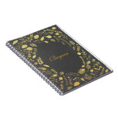 Carnet de notes floral gris charbon et or faux (Côté Droit)
