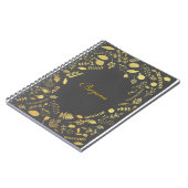 Carnet de notes floral gris charbon et or faux (Côté gauche)