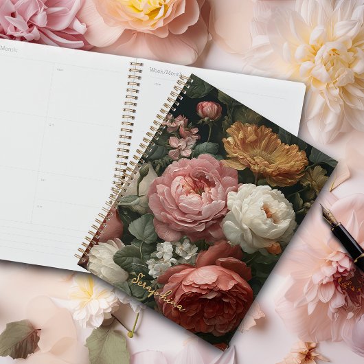 Carnet de notes floral vintage sombre personnalisé