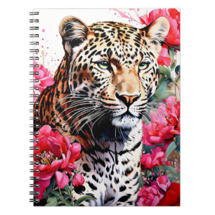 Carnet de notes Léopard parmi les fleurs de pivoin