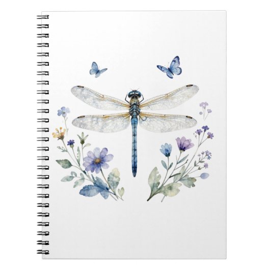 Carnet de notes libellule papillon fleur sauvage | (Devant)
