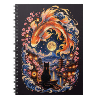 Carnet de notes Lune Chat & Poisson Koi Japonais