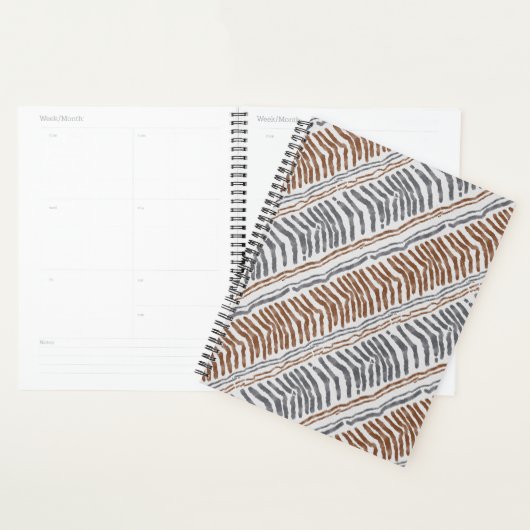 Carnet de notes planificateur rayé tribal bohème (Devant avec enveloppe)