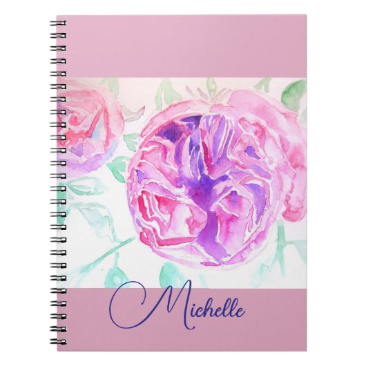 Carnet de notes pour filles à l'aquarelle rose lil (Devant)