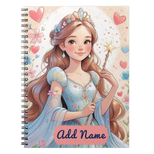 Carnet de notes Princesse Bleue – Nom modifiable (Devant)