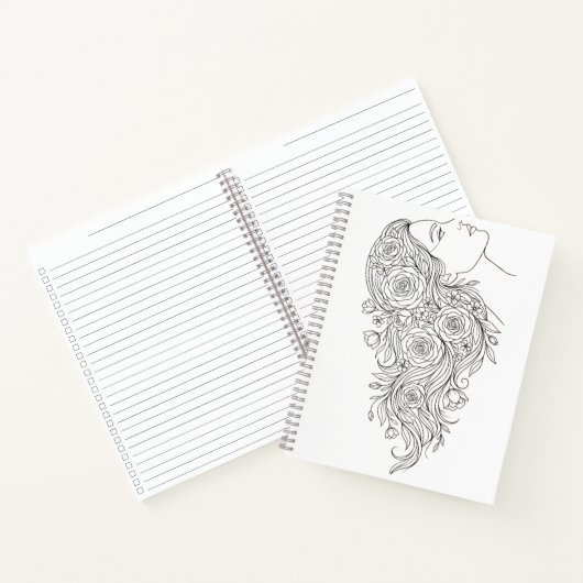 Carnet de notes profil de femme florale minimalist (Intérieur)