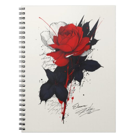 Carnet de notes Rose Tatouage Grunge (Devant)