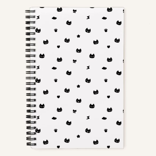 Carnet de notes spirale Chat doodle blanc (Recto)