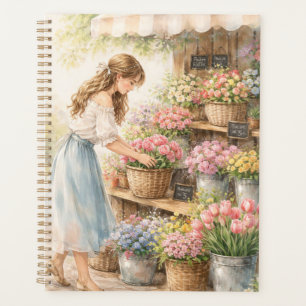 Carnet de notes vintage fille du marché aux fleurs