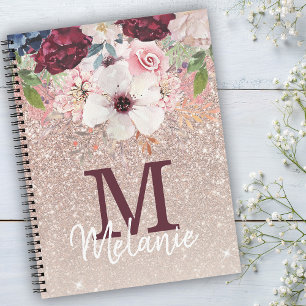 Carnet de Parties scintillant rose or rose Floral