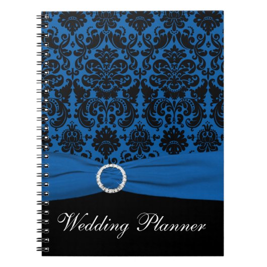 Carnet de planificateur Mariage damassé bleu et no (Devant)