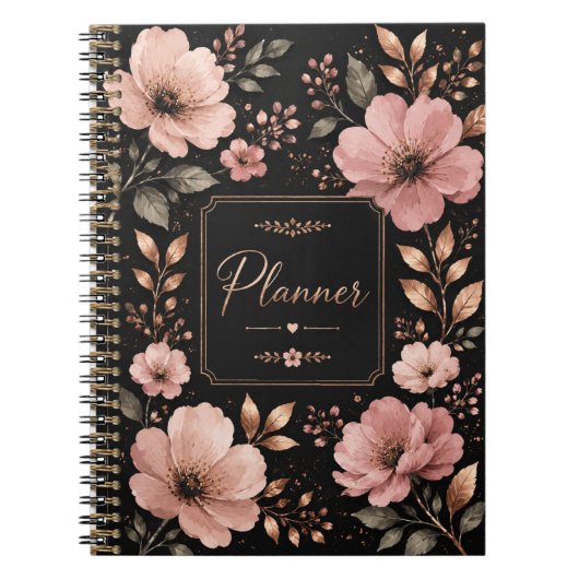 Carnet de planification floral or et noir (Devant)