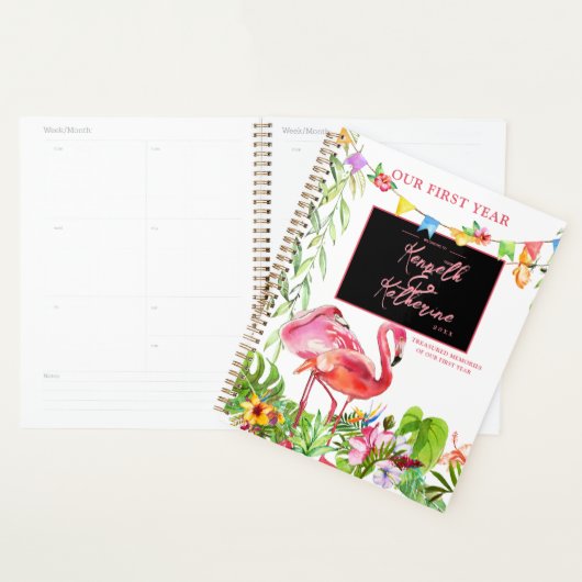 Carnet de planification tropical Flamingo (Devant avec enveloppe)