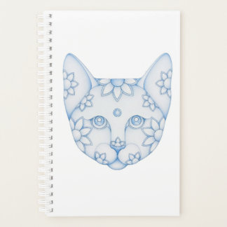 CARNET DE PLANNING CHAT BLEU AVEC FLEURS