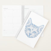 CARNET DE PLANNING CHAT BLEU AVEC FLEURS (Devant avec enveloppe)
