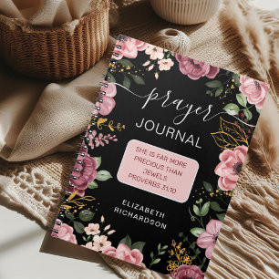 Carnet de prière à fleurs rose et noir Proverbes 3