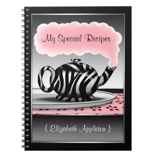 Carnet de recette Zebra Print Teapot rose & noir (Devant)