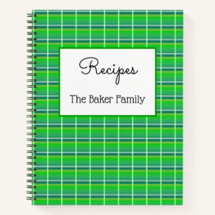 Carnet de recettes personnalisé à carreaux vert ré