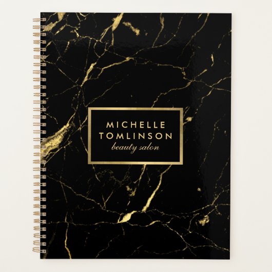 Carnet de rendez-vous en marbre noir et or (Devant)