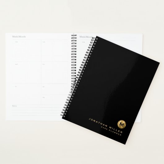 Carnet de rendez-vous minimal en or brossé noir (Devant avec enveloppe)