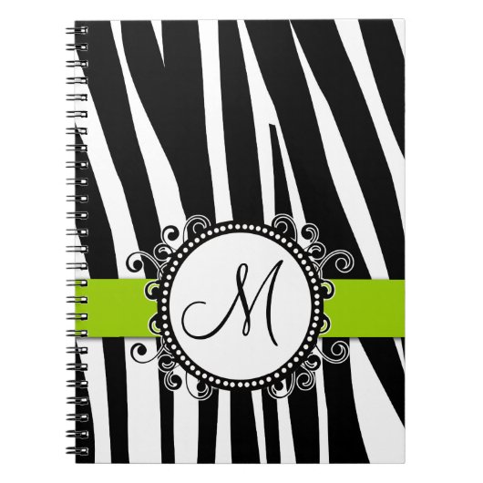 Carnet de vert de motif de zèbre du monogramme M (Devant)