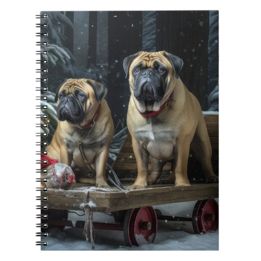 Carnet Décor de Noël Bullmastiff Snowy Sleigh (Devant)