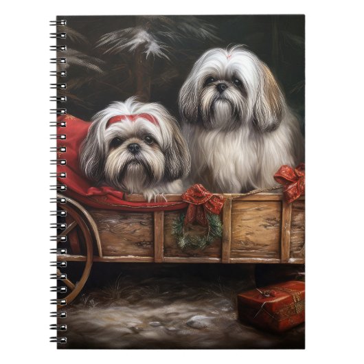 Carnet Décor de Noël Lhasa Apso Snowy Sleigh (Devant)