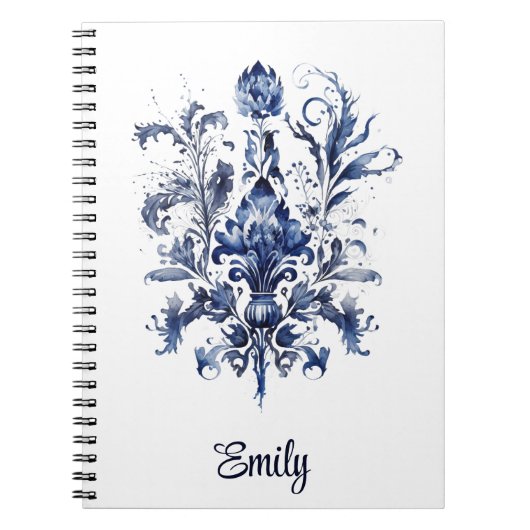 Carnet Décor Delft bleu et blanc avec fleurs (Devant)