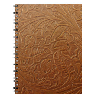 Carnet Décor occidental cowboy floral, cuir marron foncé.