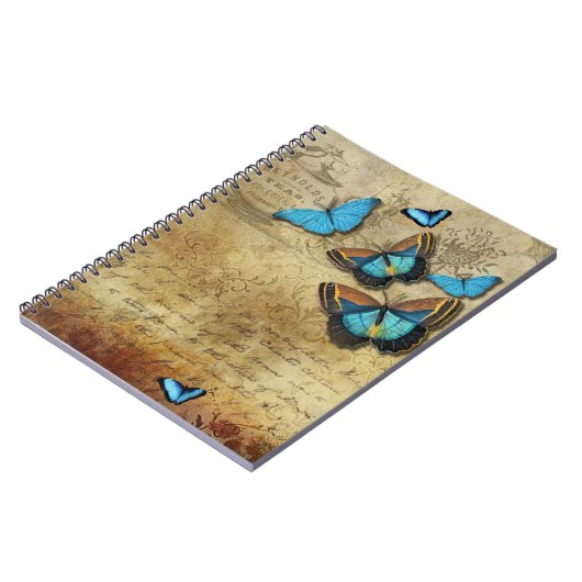 Carnet Découpage rustique antique et papillons bleus (Côté gauche)