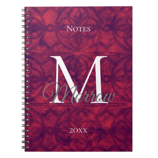 Carnet Deep Red Batik Nom et année (Devant)