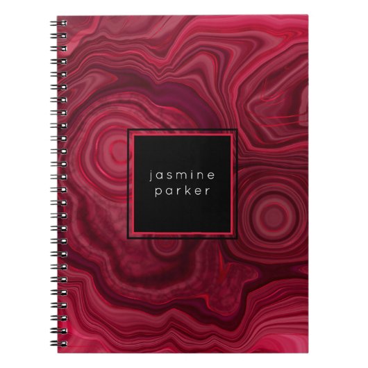 Carnet Deep Rose Abstract Agate Marbled Pattern with Name (Devant)