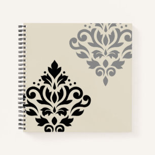 Carnet Défiler Damask Art I Black Grey Crème