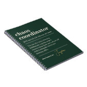 Carnet Définition de coordinateur de chaos drôle vert fon (Côté Droit)