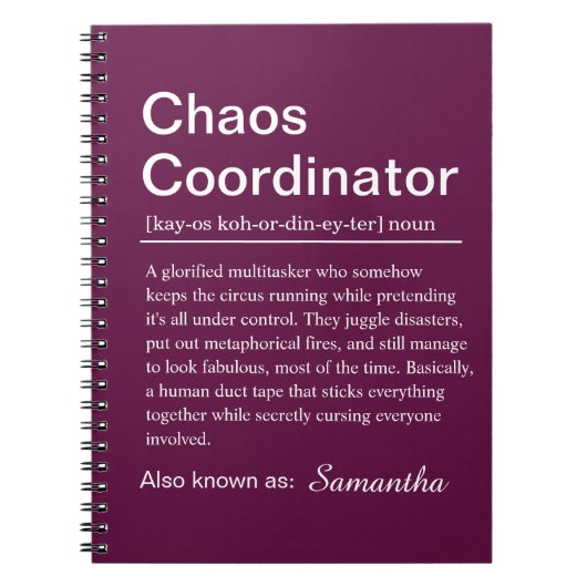 Carnet Définition de Coordinateur de Chaos Personnalisé (Devant)