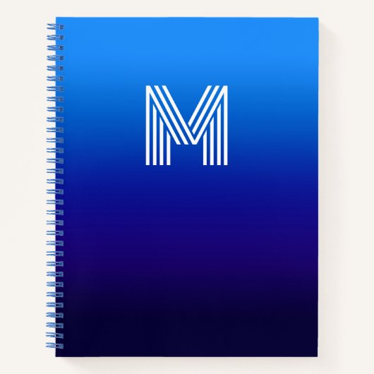 Carnet Dégradé de bleu ciel à bleu minuit avec monogramme (Devant)