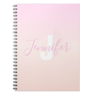Carnet Dégradé ombré rose clair et pêche Nom et monogramm