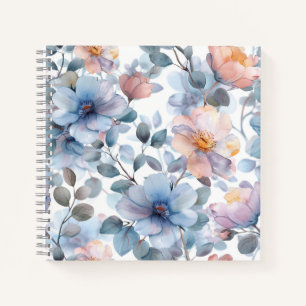 Carnet Délicat motif floral aquarelle en couleur pastel