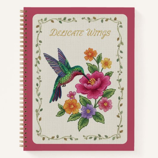 Carnet Delicate Wings Embroidered Hummingbird Floral (Devant)