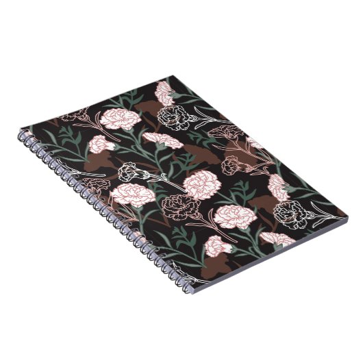 Carnet Délicates oeillets roses avec fleurs Feuilles vert (Côté Droit)